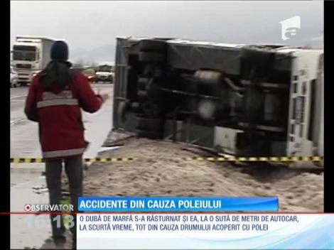 Accidente în lanţ din cauza poleiului, în judeţul Braşov