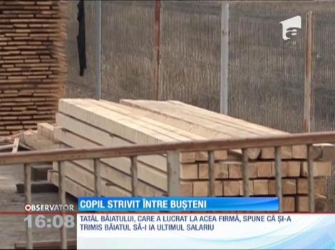 Copil strivit între buşteni