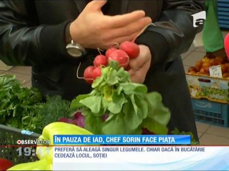 Chef Sorin Bontea, sever în bucătărie, la fel de pretenţios şi când face piața