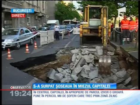 S-a surpat șoseaua în apropiere de parcul Izvor din Capitală!