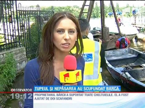 Barca lovită de şalupa fiului unui milionar, sâmbăta trecută, a fost scoasă din apele lacului Snagov