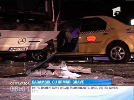 Carambol violent într-o intersecţie din Capitală. Patru oameni au fost răniţi