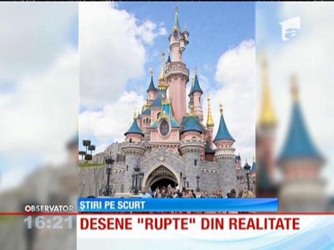 Colaj cu fotografii ale monumentelor sau castelelor reale transpuse în filmele de desene animate