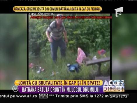 Imagini șocante! Bătrână lovită cu brutalitate în cap și în spate