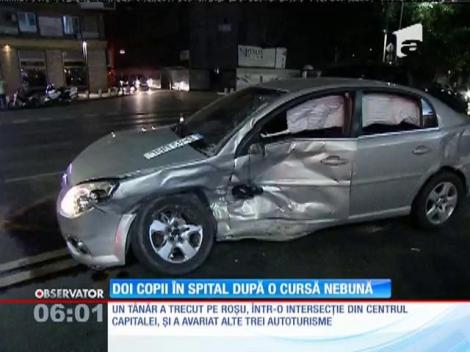 După o cursă nebună prin centrul Capitalei un şofer i-a băgat pe doi copii şi pe mama lor în spital