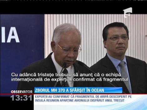 Zborul MH 370 a sfârşit în ocean