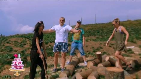 Vedetele lui Nea Mărin, concurs de spart lemne, în vârf de munte