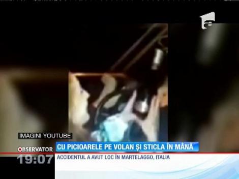 Val de revolta în Italia! O soferiţă româncă, surprinsă cu picioarele pe volan şi sticla de vin în mână