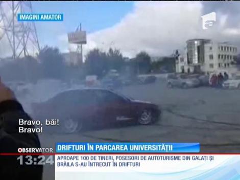 100 de tineri din Galaţi şi Brăila au făcut drifturi în parcarea unei universități