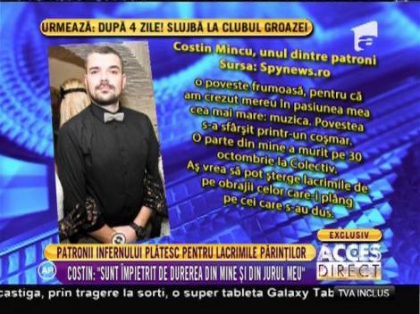 Unul dintre patronii clubului Colectiv: ”Sunt împietrit de durerea din mine și din jurul meu”