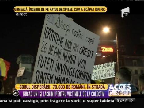 Rugăciuni și lacrimi pentru victimele de la Colectiv. 70.000 de români, în stradă