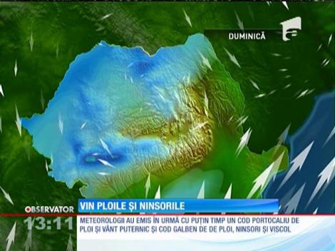 Meteorologii au emis cod portocaliu de ploi, ninsori şi viscol