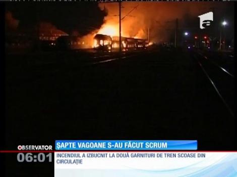 Şapte vagoane au ars ca nişte torţe în gara din Cluj Napoca
