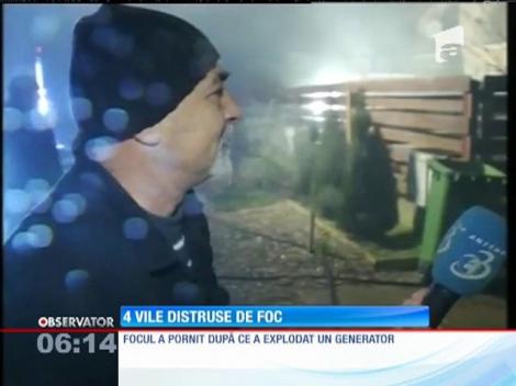 Patru vile au ars într-un cartier rezidenţial de lângă Bucureşti după ce un generator electric a sărit în aer