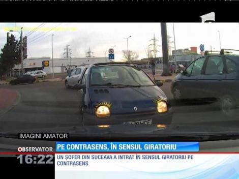 Un șofer din Suceava a intrat în sensul giratoriu pe contrasens