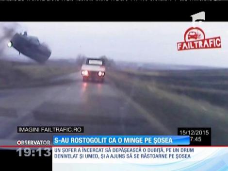Imagini șocante! S-au rostogolit ca o minge pe șosea