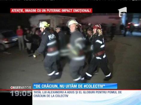 Părinţii care și-au pierdut copiii în incendiul din Colectiv au îmbodobit un brad în faţa clubului
