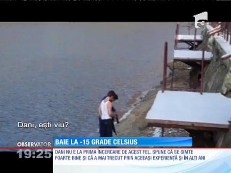 Un reșițean a făcut baie în barajul Secu la -15 grade Celsius