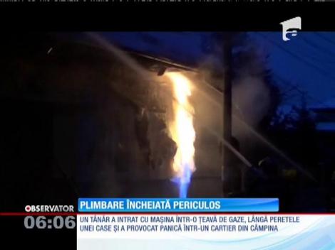 Un tânăr a intrat cu mașina într-o țeavă de gaze și a provocat panică într-un cartier din Câmpina