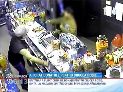 Un tânăr a furat cutia de donaţii pentru Crucea Roşie, dintr-un magazin din Târgovişte