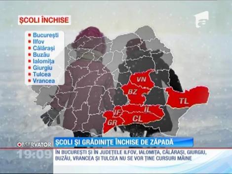 Şcolile şi grădiniţele din Bucureşti şi din şapte judeţe din ţară, închise