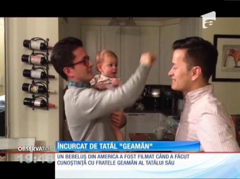 IMAGINI ADORABILE! Un bebeluş, încurcat de fratele GEAMĂN al tatălui. Reacţia celui mic face înconjurul lumii