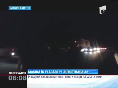 O maşină s-a făcut scrum aseară pe autostrada A3