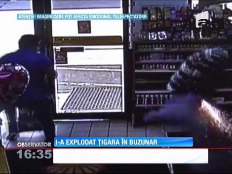Imagini șocante! I-a explodat țigara electronică în buzunar