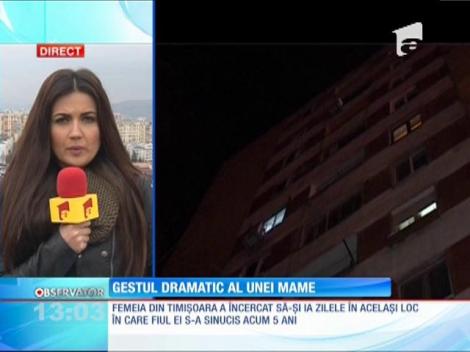 O femeie din Timișoara a încercat să-și ia viața în același loc în care fiul ei s-a sinucis