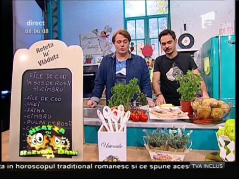 Învață să gătești sănătos cu "Rețeta lui Vlădutz". File de cod în sos de roșii și cimbru, o rețetă de te lingi pe degete