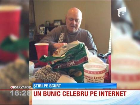 Fotografia unui bunic care stă la masă singur şi mănâncă un burger, virală pe internet
