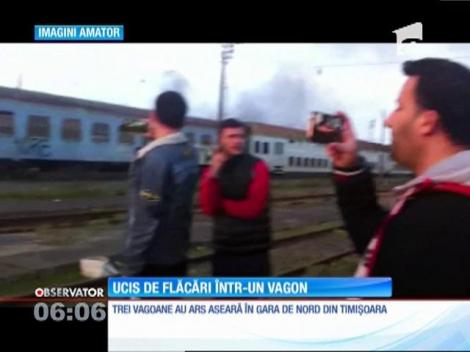 Un vagon dezafectat a fost cuprins de flăcări, în Gara de Nord din Timisoara