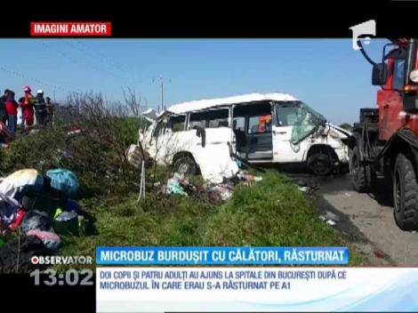 Un microbuz s-a răsturnat pe Autostrada Bucureşti - Piteşti