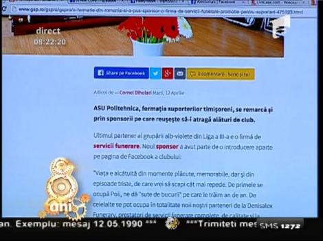 Smiley News: ASU Poli Timişoara are ca sponsor o firmă de servicii funerare. Fanii au reducere!