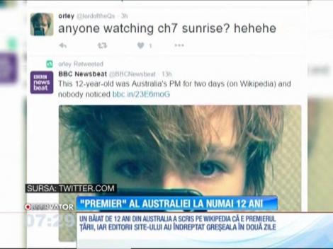 La 12 ani, un băiat din Australia a fost premierul ţării timp de două zile!