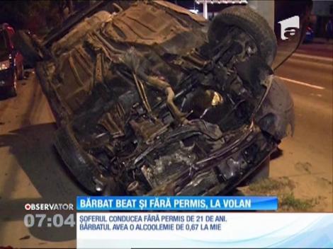 Bărbat beat și fără permis, accident spectaculos în Capitală