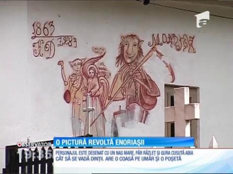 O pictură de pe peretele unei biserici din Argeş scandalizează enoriaşii