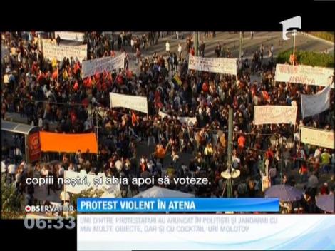 Protest violent în faţa parlamentului din Atena