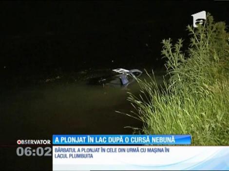 A plonjat cu mașina în lacul Plumbuita după o cursă cu focuri de armă
