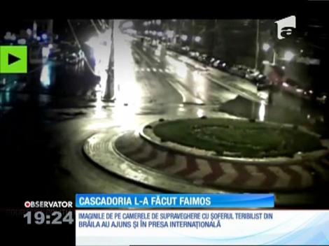 Şoferul care a plonjat peste un sens giratoriu din Brăila, a ajuns în presa internaţională