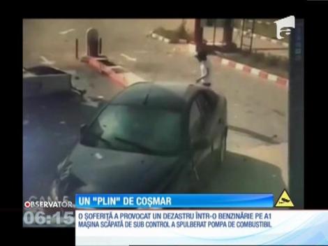 O maşină scăpată de sub control a spulberat o pompă dintr-o benzinărie de pe autostrada Bucureşti-Piteşti