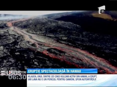 Unul dintre cei cinci vulcani activi din Hawaii, erupție spectaculoasă