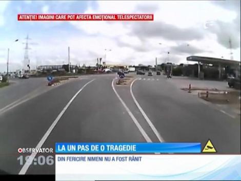 Accident spectaculos în Focşani! Un taximetrist teribilist a intrat sub roţile unei cisterne plină cu butan-gaz