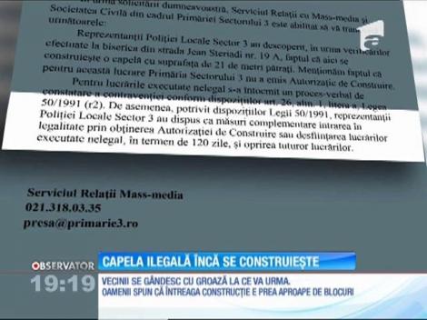 Capela mortuară construită la geamurile unui bloc din Capitală rămâne în picioare