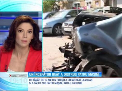 Un şofer beat şi începător a distrus patru maşini într-o parcare din Piteşti
