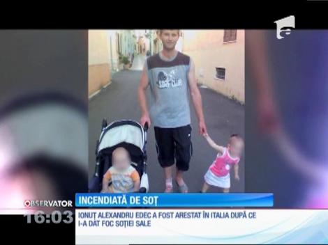 Românca incendiată de soţ, în Italia, în stare gravă