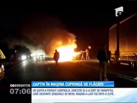 Cluj-Napoca: Un şofer a ars de viu după ce a intrat cu maşina într-un parapet