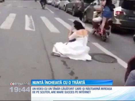 China: Un tânăr proaspăt căsătorit şi-a răsturnat de pe scuter mireasa