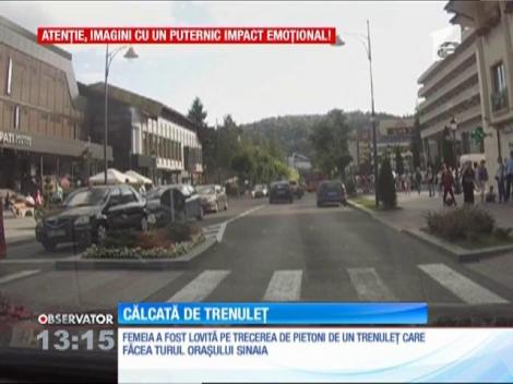 O femeie care traversa strada a fost călcată de un trenuleţ, în Sinaia