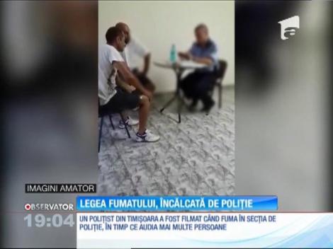 Un poliţist din Timişoara a fost filmat în timp ce fuma în interiorul secţiei, în timpul audierilor